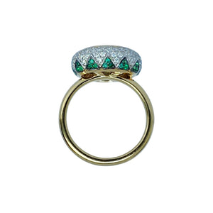 Lotus East West Ceylon Blue Sapphire Oval Solitaire & Emerald Petals Ring