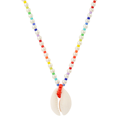 Summertime Rainbow & Pearl Shell Pendant Necklace