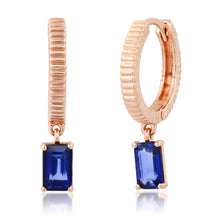 Fluted Huggie Earrings with Emerald Cut Sapphire Drop