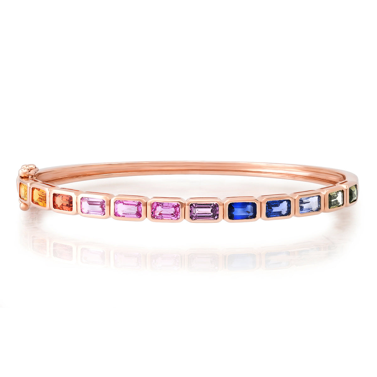 Emerald Cut Bezel Set Rainbow Sapphire Bangle Bracelet Milestones by