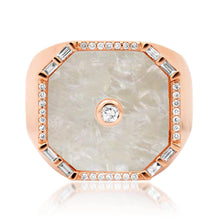 Mother of Pearl or Turquoise & Diamond Elevated Signet Ring