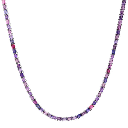 Emerald Cut Mixed Purple Sapphire Tennis Necklace