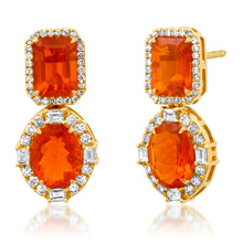 One of a Kind Fire Opal & Diamond Double Drop Earrings