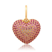 Sweet & Sparkly Double Sided Pink Sapphire & White Diamond Puffy Heart Charm