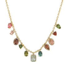 One of a Kind Multi Tourmaline & Diamond Drop Necklace