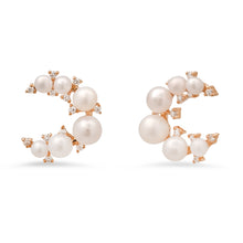 Pearl & Diamond Cluster Crescent Moon Stud Earrings