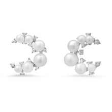 Pearl & Diamond Cluster Crescent Moon Stud Earrings