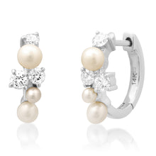 Pearl & Diamond Cluster Huggie Earrings