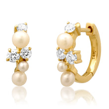 Pearl & Diamond Cluster Huggie Earrings