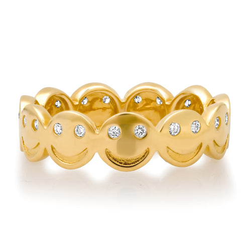 Gold & Diamond Smiley Face Eternity Band Ring
