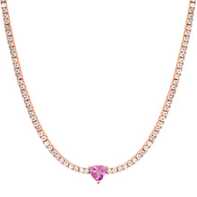 Pink Sapphire Heart & Diamond Tennis Necklace