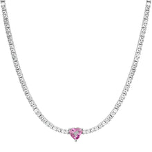 Pink Sapphire Heart & Diamond Tennis Necklace