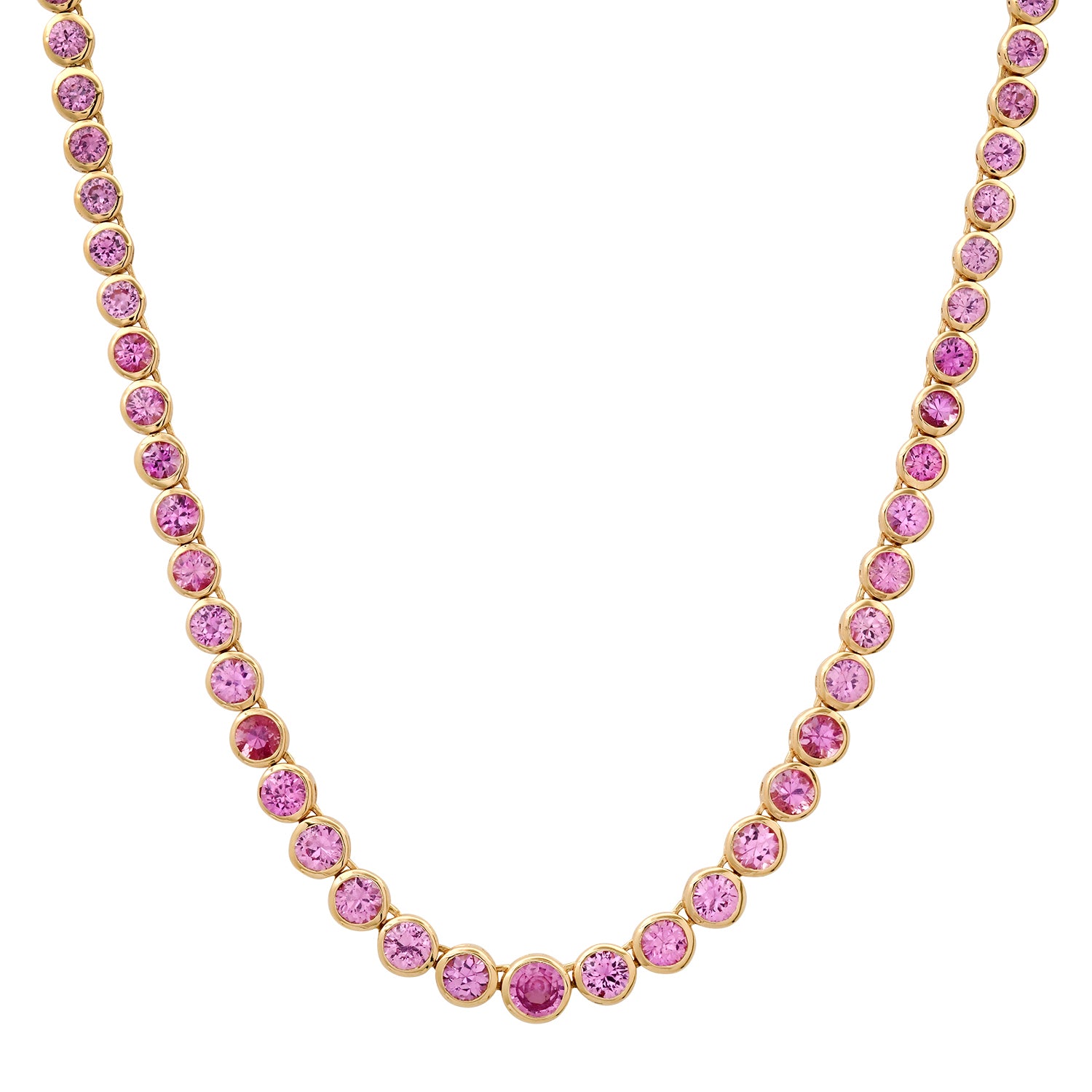 Graduated Bezel Set Pink Sapphire Tennis Necklace