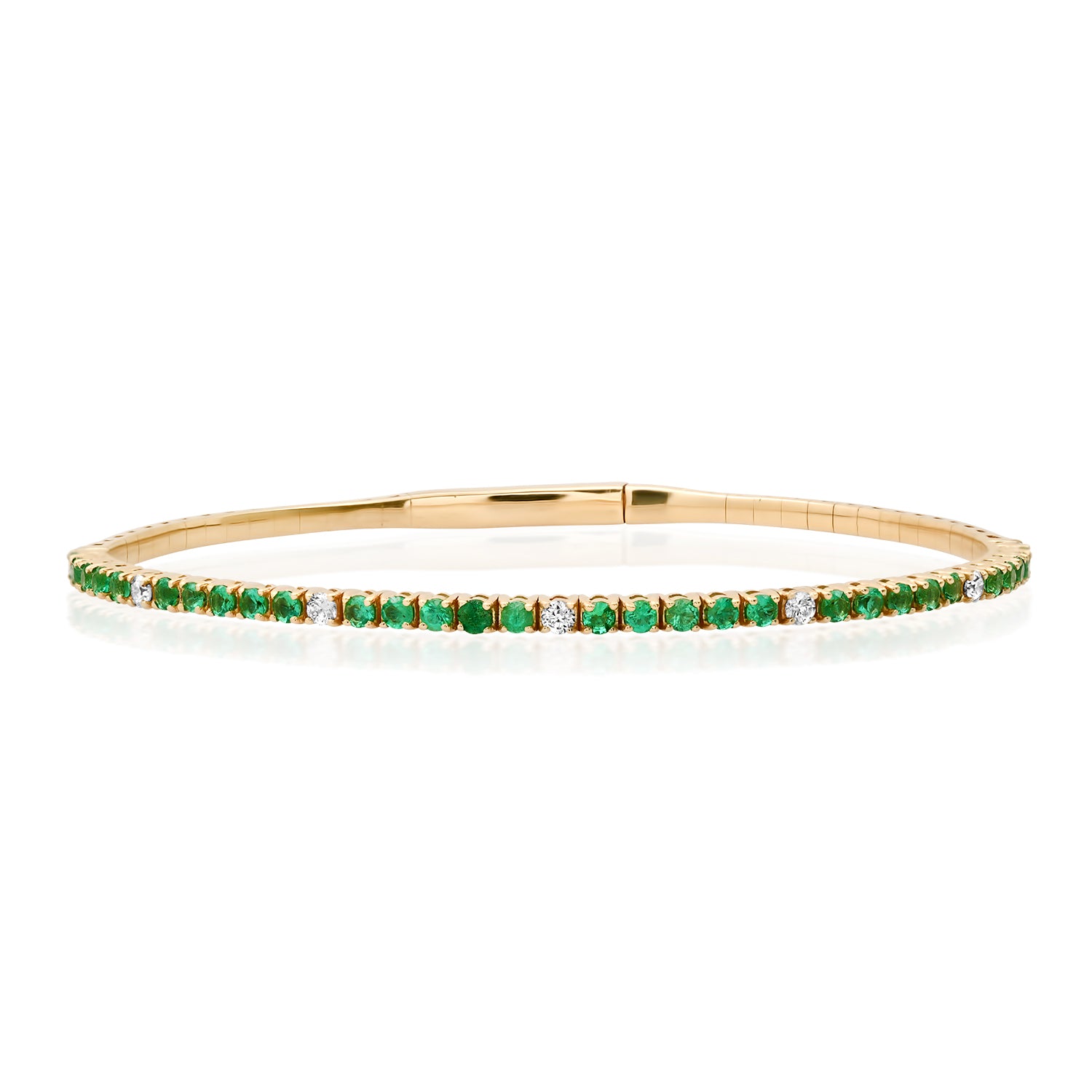 Alternating Diamond & Emerald Flex Bangle Bracelet