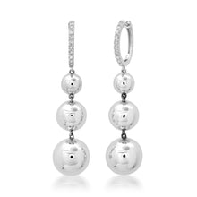 Graduated Ball Drop Earrings On Diamond Huggie Hoop