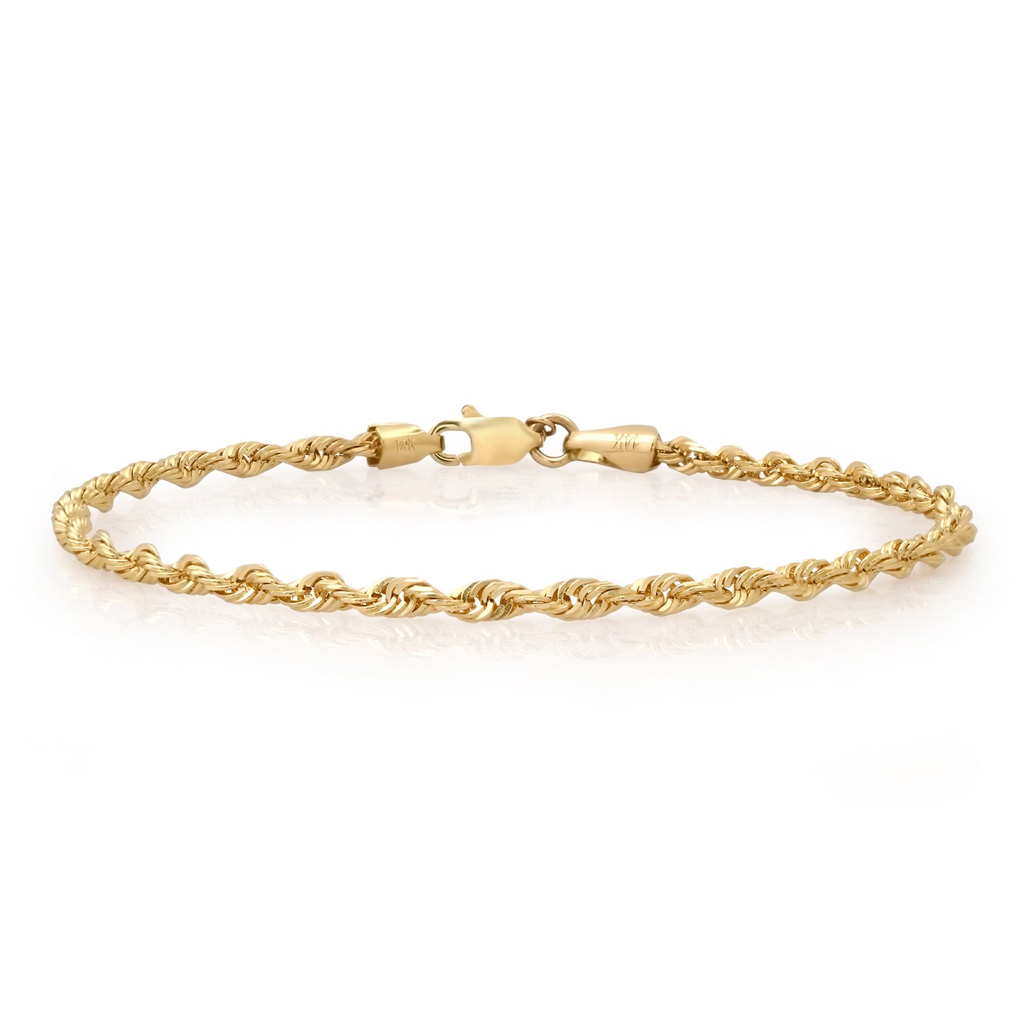 2.5mm 14k Solid Gold Diamond Cut Rope Bracelet