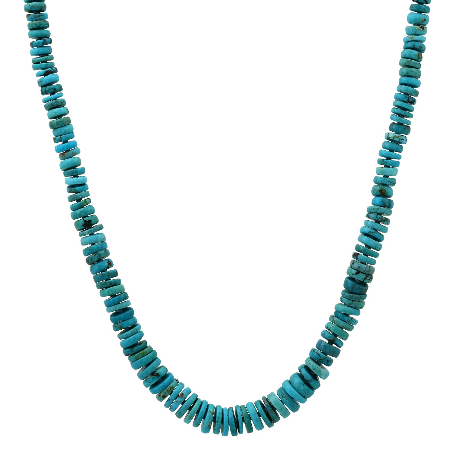 Graduated Turquoise Beaded Necklace on Sky Blue Silk