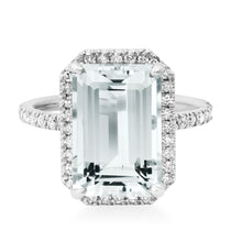 Crisp Emerald Cut Aquamarine & Diamond Statement Ring