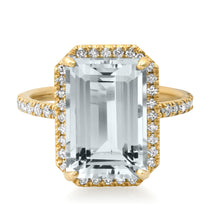Crisp Emerald Cut Aquamarine & Diamond Statement Ring