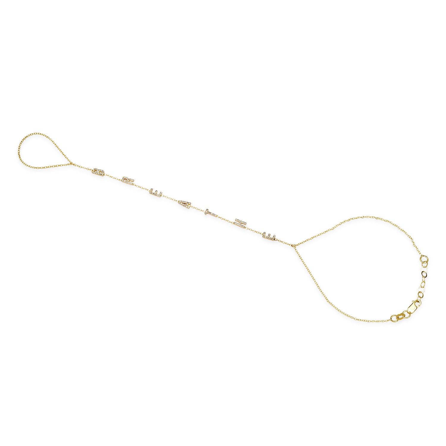 Personalized Diamond Block Letter Hand Chain Bracelet