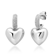 Pave Diamond & Puffy High Polish Heart Drop Earrings