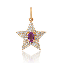 Small or Medium Gemstone & Pave Diamond Star Charm