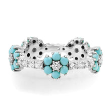 Diamond & Turquoise Daisy Eternity Band Ring