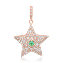 Double Sided Emerald & Pave Diamond Star Charm Pendant