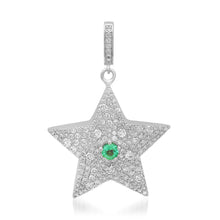 Double Sided Emerald & Pave Diamond Star Charm Pendant