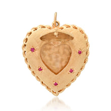 One of a Kind Vintage Satin Gold Ruby & Diamond Starburst Heart Charm Locket