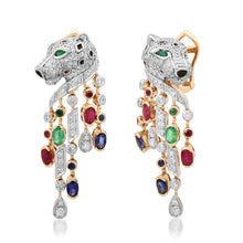 One of a Kind Vintage Diamond & Precious Gemstone Panther Dangle Earrings