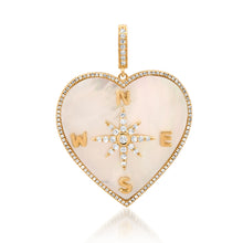 Mother of Pearl & Diamond Compass Heart Charm