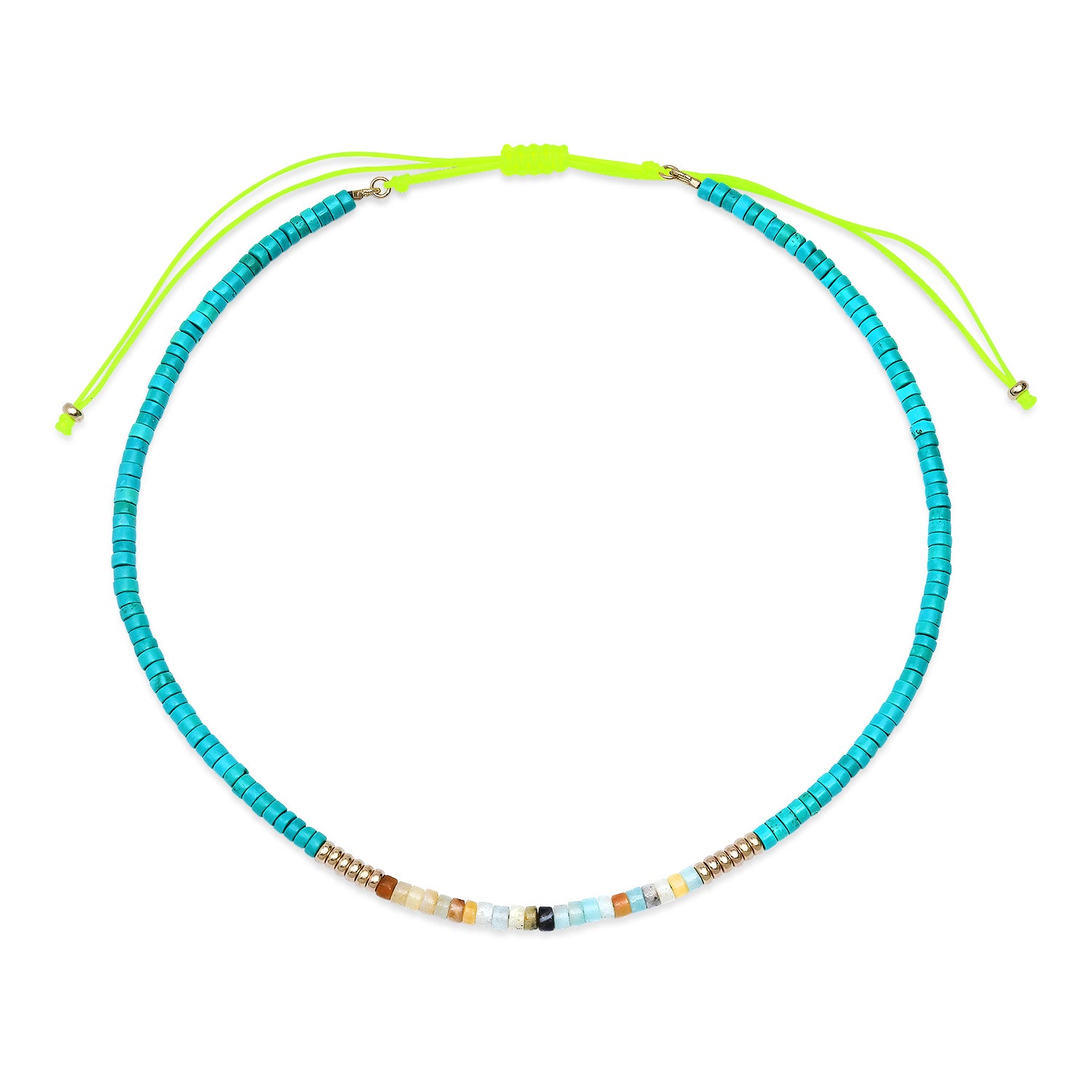 Petite Turquoise & Agate Adjustable Beaded Necklace with Gold Beads