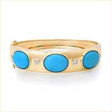 Juicy Turquoise Cabochon & Diamond Bangle Bracelet