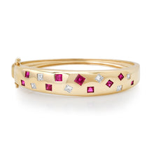 Scattered Square Ruby & Diamond Bangle Bracelet