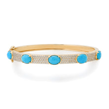 Turquoise Cabochon & Pave Diamond Bangle Bracelet