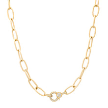 Satin Gold Thin Oval Link Chain Necklace with Diamond Clasp