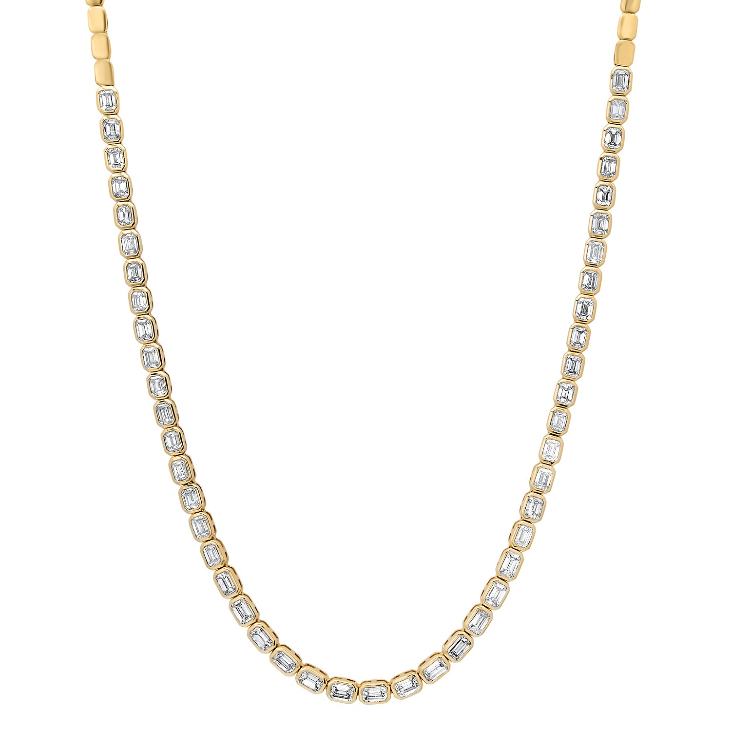East West Emerald Cut Diamond Bezel Half Tennis Necklace