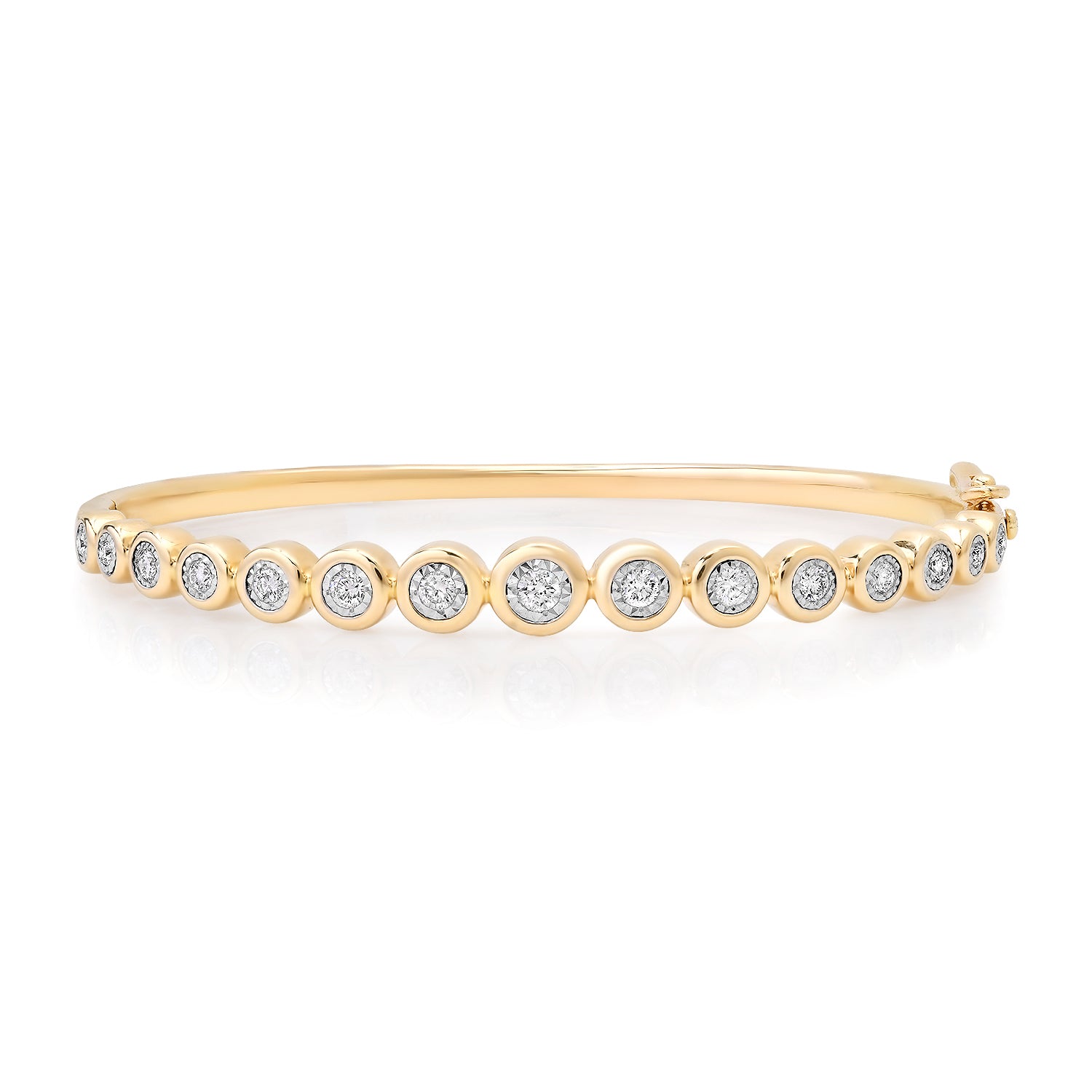 Graduated Round Diamond Bangle Bracelet with Miracle Plate