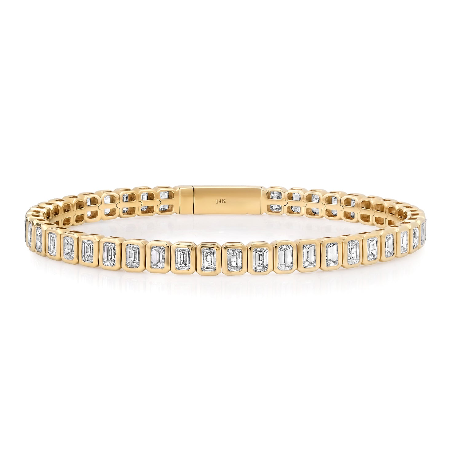 Bezel Set Emerald Cut Diamond Flex Bangle Bracelet