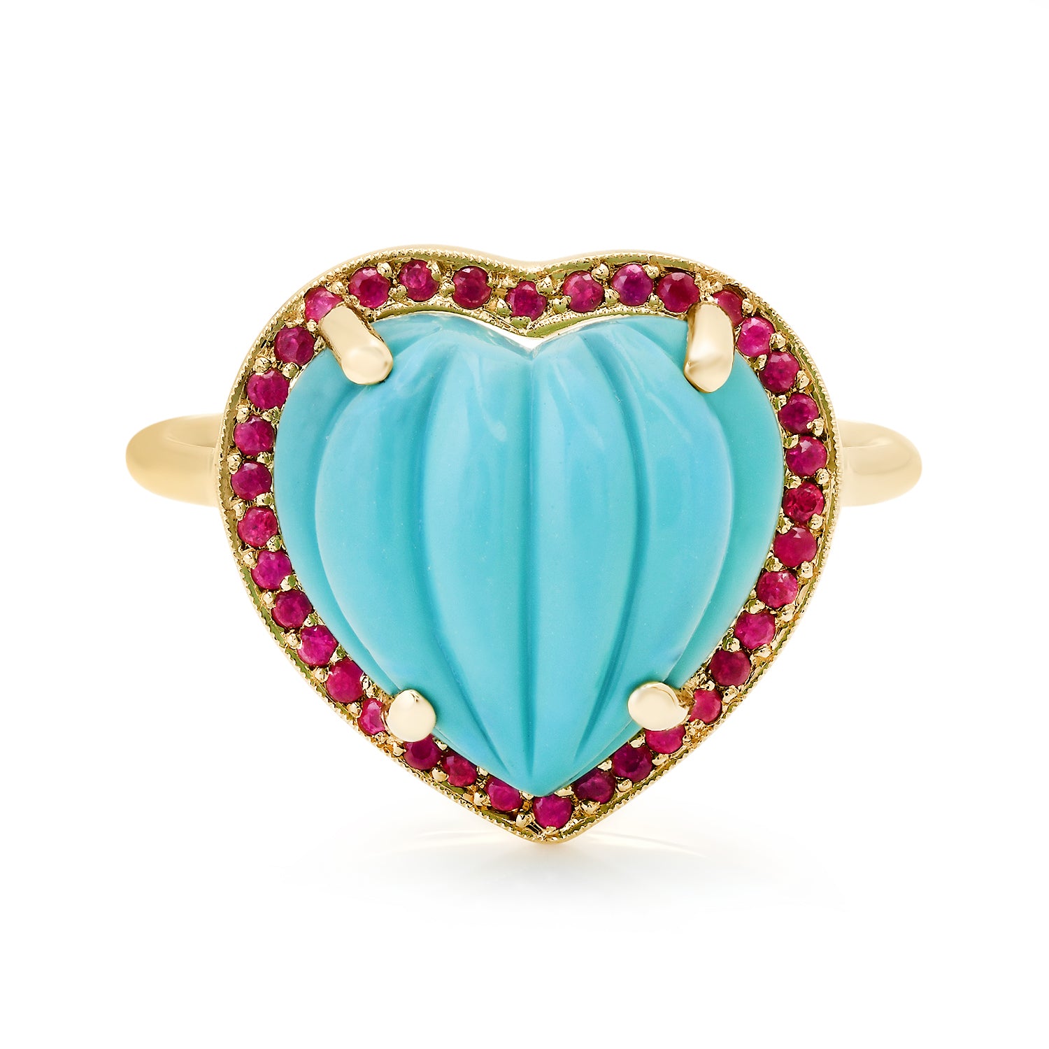 Fluted Turquoise & Ruby Heart Ring