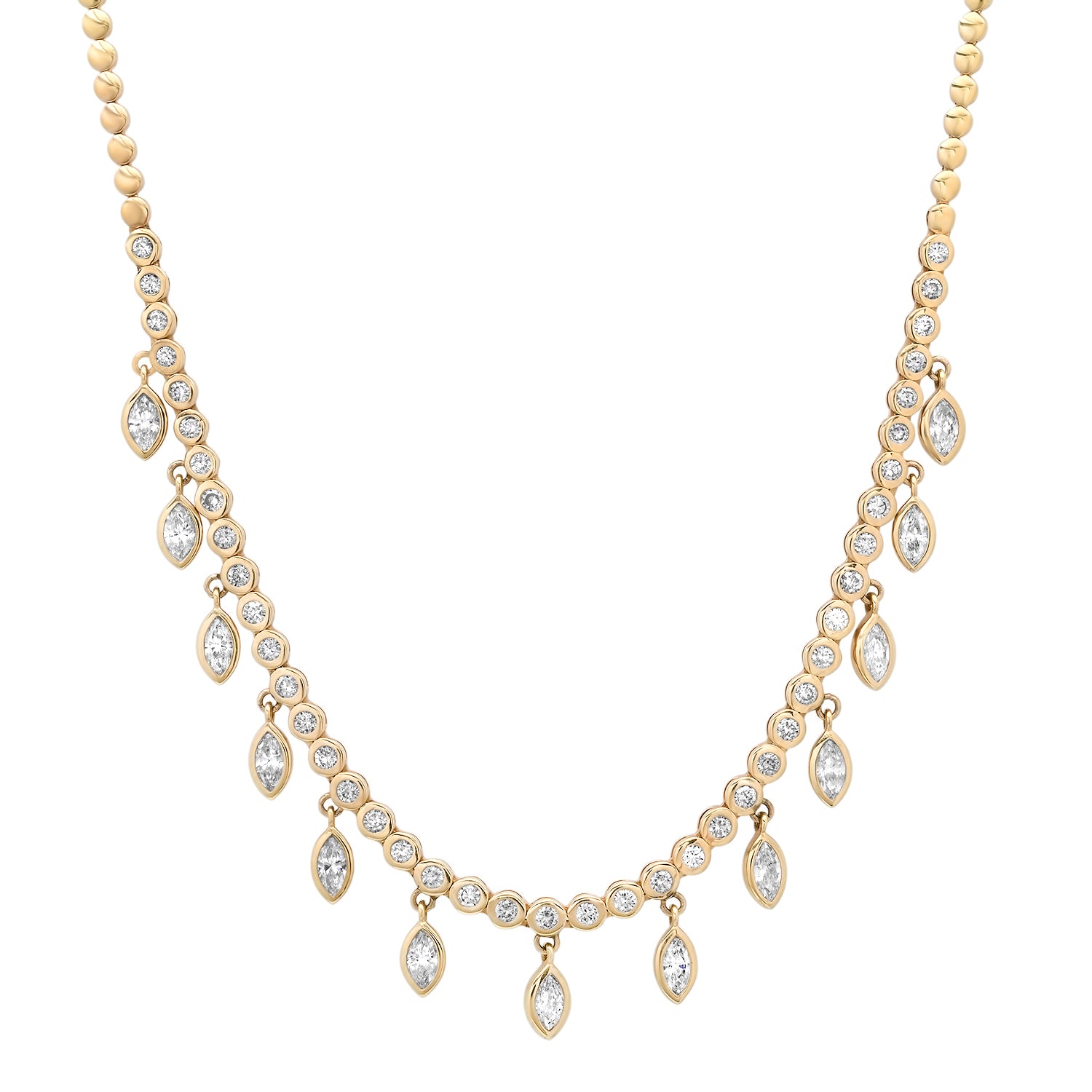 Round Diamond Tennis Necklace with Marquise Shakers