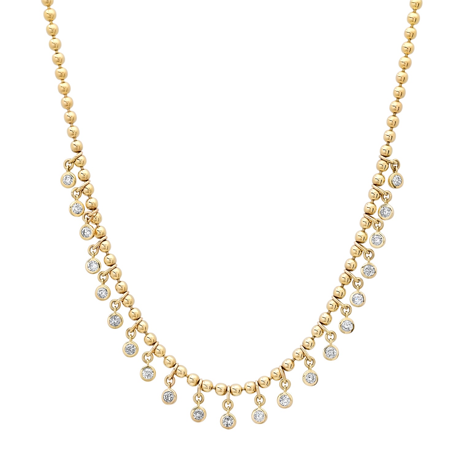 Gold Ball Chain Necklace with Round Diamond Shakers
