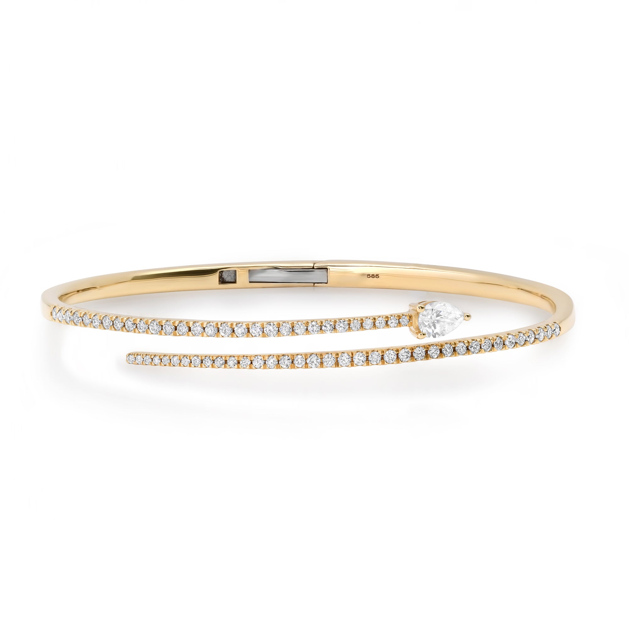 Perfect Pear & Pave Diamond Hinged Bypass Bangle Bracelet