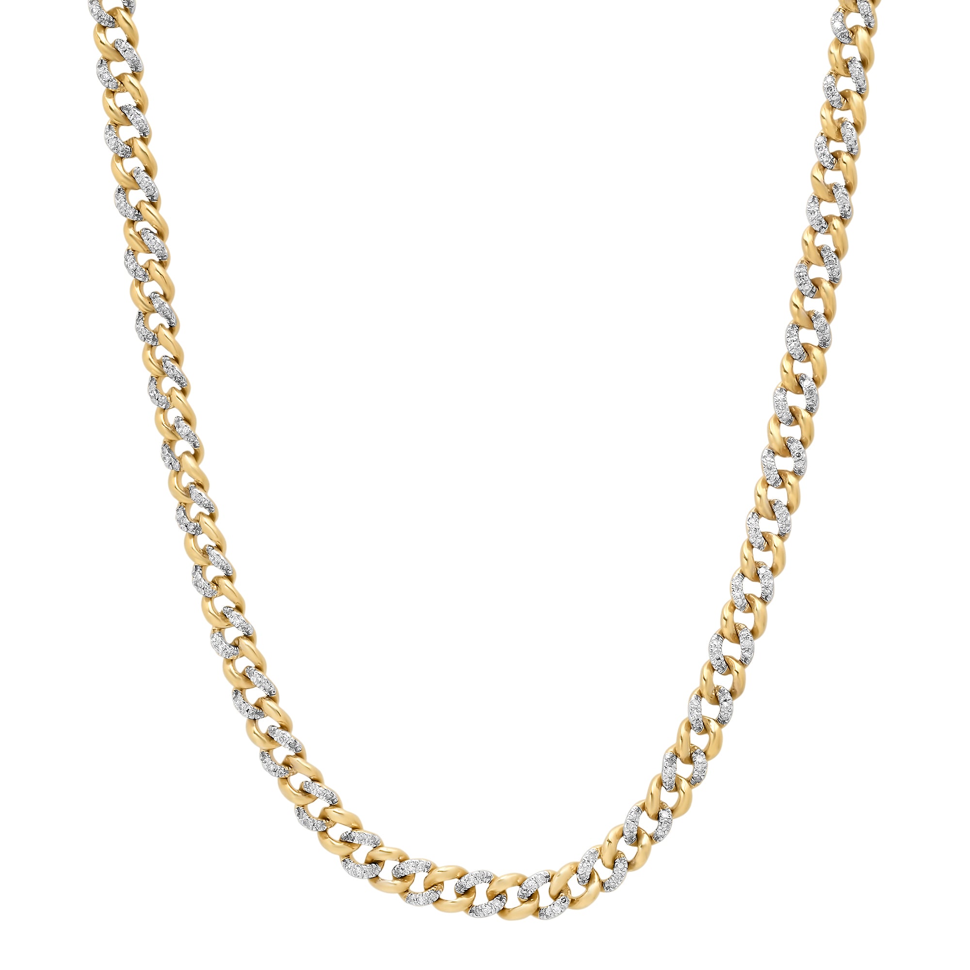 Alternating Diamond & Gold Cuban Chain Link Necklace