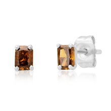 Petite Emerald Cut Orange Yellow Diamond Sprinkle Stud Earrings