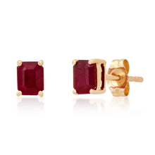 Small Emerald Cut Ruby Sprinkle Stud Earrings