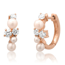Pearl & Diamond Cluster Huggie Earrings