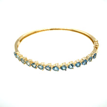 Three Prong Aquamarine Hearts Bangle Bracelet