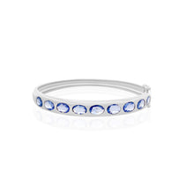 Oval or Pear Bezel Set Blue Sapphire Bangle Bracelet